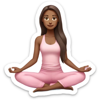 Brunette long hair and blue eyes yoga beautiful girl in light pink pink pink clothes sitting on a yoga mat sticker