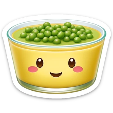 Beijing Wandou Huang pea pudding with yellow color, simplified emoji style with bold outlines and bright colors, cartoon style traditional sweet bean dessert sticker