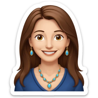 Woman 60, long brown hair, brown eyes, smiling sticker