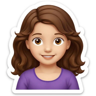 EMOJI IOS SOLO CARA NIÑA 3 AÑOS PELO LARGO, ONFULADO, MARRON, Y OJOS MARRONES. SONRIENDO, SIN CUELLO Y FONDO TRANSPARENTE sticker
