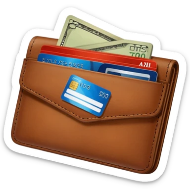 portefeuille marron avec quelques billets et carte bancaire sticker