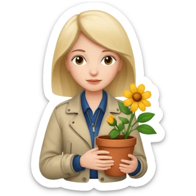 woman holding a flower pot in jacket sticker