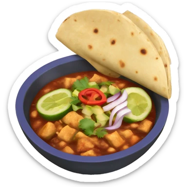 Mexican bowl of menudo with onion and tortillas  sticker