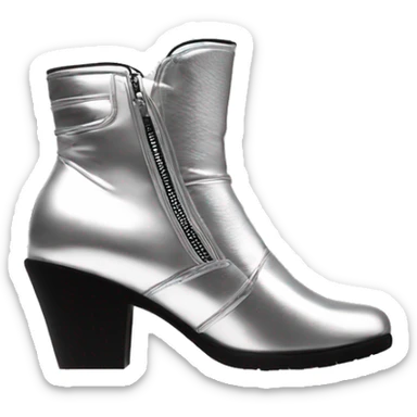 Realistic isolated pair of silver front view silver zip up ankle bootie boots. sticker