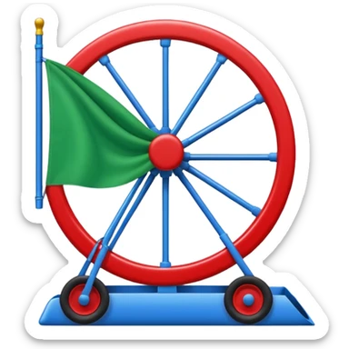 Un emoji drapeau avec la moitié de bleu et l’autre de vert avec une roue de roulotte rouge au centre assez grande sticker