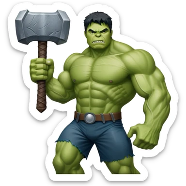 Hulk holding Thor's hammer Mjolnir sticker