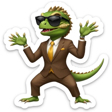 capitalist iguana banker godfather with black sunglasses breakdance scaring sticker