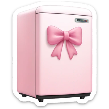 Light pink mini fridge with a bow on it sticker