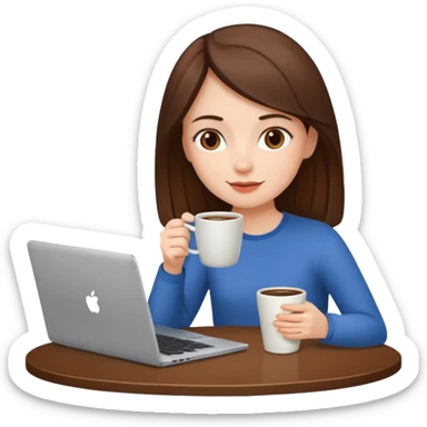 laptop and coffee are on the table. coffee is not on the laptop. the girl is drinking coffee. sticker