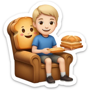 A boy sit on bread chair sticker