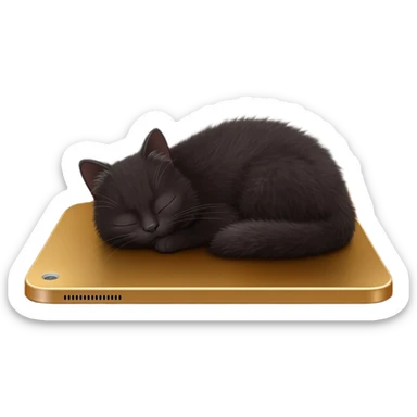 iPad icon bronze metallic with cute dark fluffy kitty sleeping above regular wood floor with white walls sticker