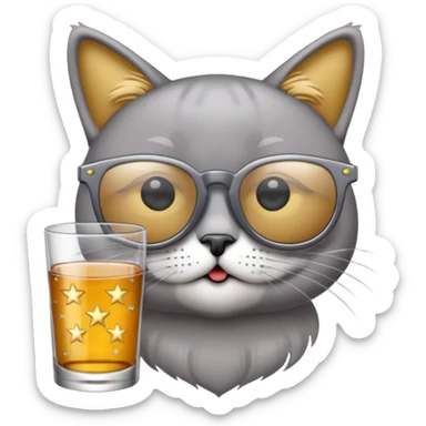 Fait un chat gris avec des lunettes de stars et avec un verre d alcool sticker