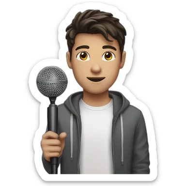 Brunette young Man holding a mic pole above his head sticker