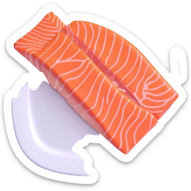 3D emoji style glossy appetizing salmon fillet on a plate sticker