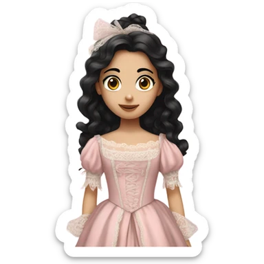a girl wear rococo dress pale pink with pong black hair sticker