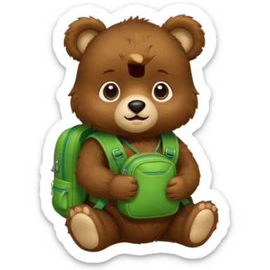 baby bear wear green backpack sticker