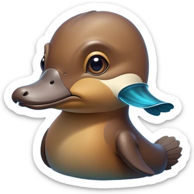 Cinematic Noble Platypus Portrait Emoji, Poised and regal, with a uniquely streamlined build and a sleek, well-groomed brown fur, a distinctive flat duckbill and broad, beaver-like tail, deep-set soulful eyes full of wonder, Simplified yet sharp and sophisticated features, highly detailed, glowing with a soft, dignified glow, high shine, intelligent and enigmatic, stylized with an air of aquatic curiosity, focused and attentive, soft glowing outline, capturing the essence of a watchful and confident oddity, so majestic it feels as though it could glide out of the screen with effortless authority! sticker
