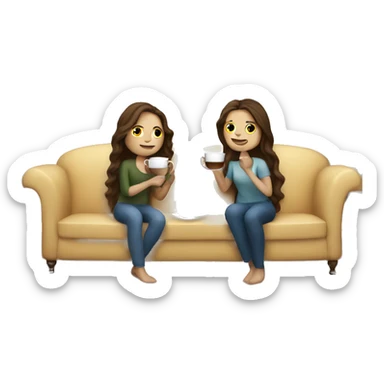 a couple with white skin and brown hair are sitting on the sofa and drinking tea, the girl has long hair  sticker