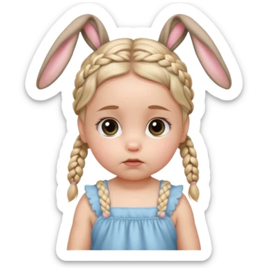 bunny ear accessory wearing baby braided hair sad  sticker