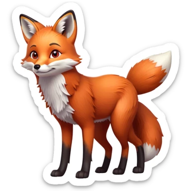 cinematic-[fox]-realistic-full-body-standing on all fours-emoji,-tail-tucked-close,-head-tilted-dramatically,-fox-[red]-fur,-simplified-yet-realistic-focused-features,-highly-detailed,-glowing-with-an-almost-sarcastic-glow  expressive eyes sticker