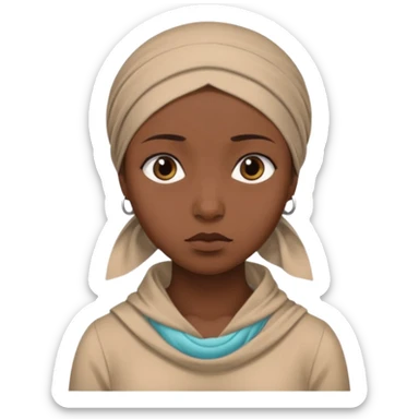 Emoji portrait of a female domestic slave. She has a sad expression and wears a plain dress with a headscarf. sticker