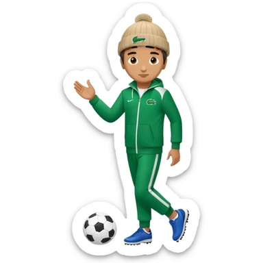 Un homme avec un survet de foot et un bonnet lacoste sticker