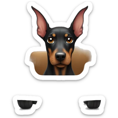 doberman inside a tiny transpor in but very happy sticker