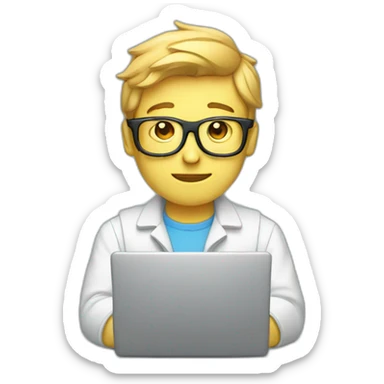 a glass boy who is a programmer with laptop sticker