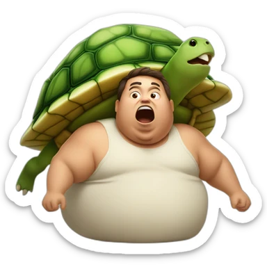 fat boy with a turtle shell laying on his back while angrily screaming sticker
