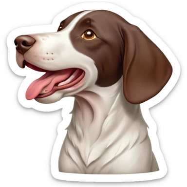 Cinematic Cute Yawning German Pointer Portrait Emoji, Head tilted slightly with a dramatic, wide-open yawn, revealing a sleek liver and white coat with a crisp finish, floppy ears slightly drooping, round brown eyes barely open in drowsy contentment, Simplified yet irresistibly adorable features, highly detailed, glowing with a soft, cozy glow, high shine, relaxed yet expressive, stylized with a touch of whimsy, bright and endearing, soft glowing outline, capturing the essence of a sleepy yet affectionate hunter, so drowsy it feels like it could stretch out of the screen and curl up for a nap! sticker