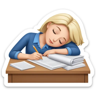 Elementary school teacher napping on desk with papers sticker