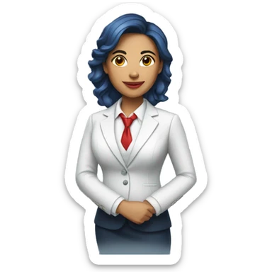 latin woman in blue suit, white shirt and red tie sticker