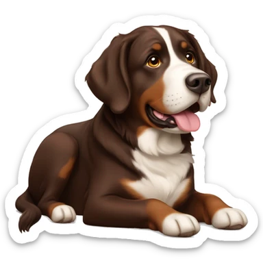 chocolate Labrador retriever with Bernese mountain dog sticker