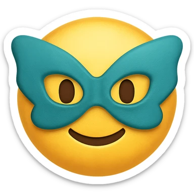 yellow face with teal butterfly mask, digital illustration emoji sticker