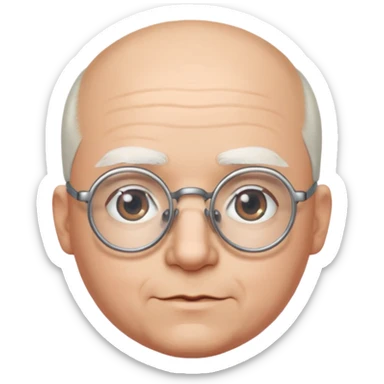 chauve cheveux blanc visage rond lunette gros sourcils sticker