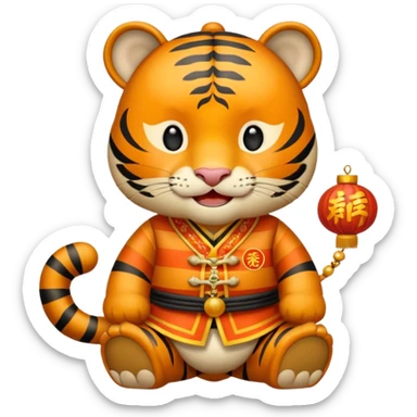 Chinese new year 老虎，我要有新年气氛的… 背景可以加屋子等吗… 可以加 新年快乐 2026 字眼吗 sticker