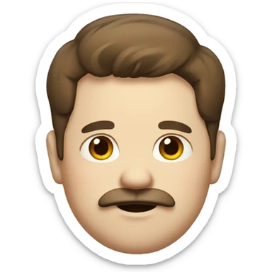 slightly chubby man with brown hair and smaller moustache sticker