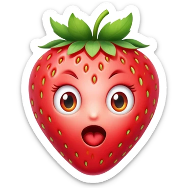 A surprised strawberry emoji with wide eyes, vibrant and colorful style. sticker