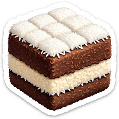 cinematic-realistic-lamingtons-dessert-emoji,-depicted-as-soft-sponge-squares-coated-in-chocolate-on all sides with coconut sprinkled on all side-rendered-with-mouth‚watering-detail-and-vibrant-lighting sticker