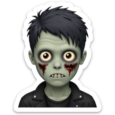 Zombie Boy with black médium large messy hair and teenager aparience, black background sticker