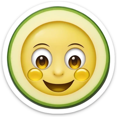 A yellow round modern smiley face emoji wearing zucchini slices on its eyes  sticker