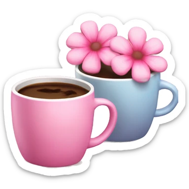 2 pink coffees and pink flowers  sticker