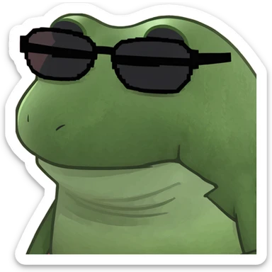 bufo with triangle 8 bit sunglasses full black, confident smile sticker