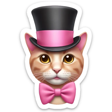 Pink cat wearing a top hat that is pink with a bow  sticker