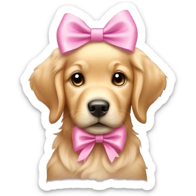 female golden retriever puppy with pink bows above her ears sticker