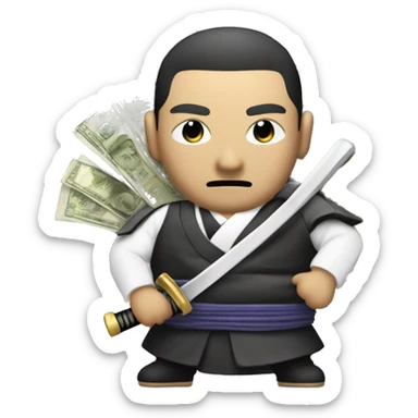 Japanese Yakuza with Samurai Sword but also holding a bag of fat stacks of money sticker