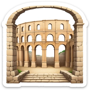 Cinematic Realistic Pula Arena Landmark Emoji, presenting the grand Roman amphitheater with towering stone arches. sticker