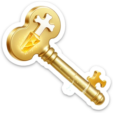 Radiant vitamin K2 appearing as a bright golden key next to a bone that glows with a magical light. The key and bone are connected by shimmering particles, showing how K2 unlocks bone strength and health. sticker