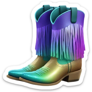 Realistic blue purple green ombre pair of fashion cowgirl boots with sparkly shiny glitter fringe on them. sticker