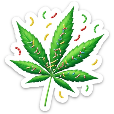 marijuana leaf with candy sprinkles falling around it sticker